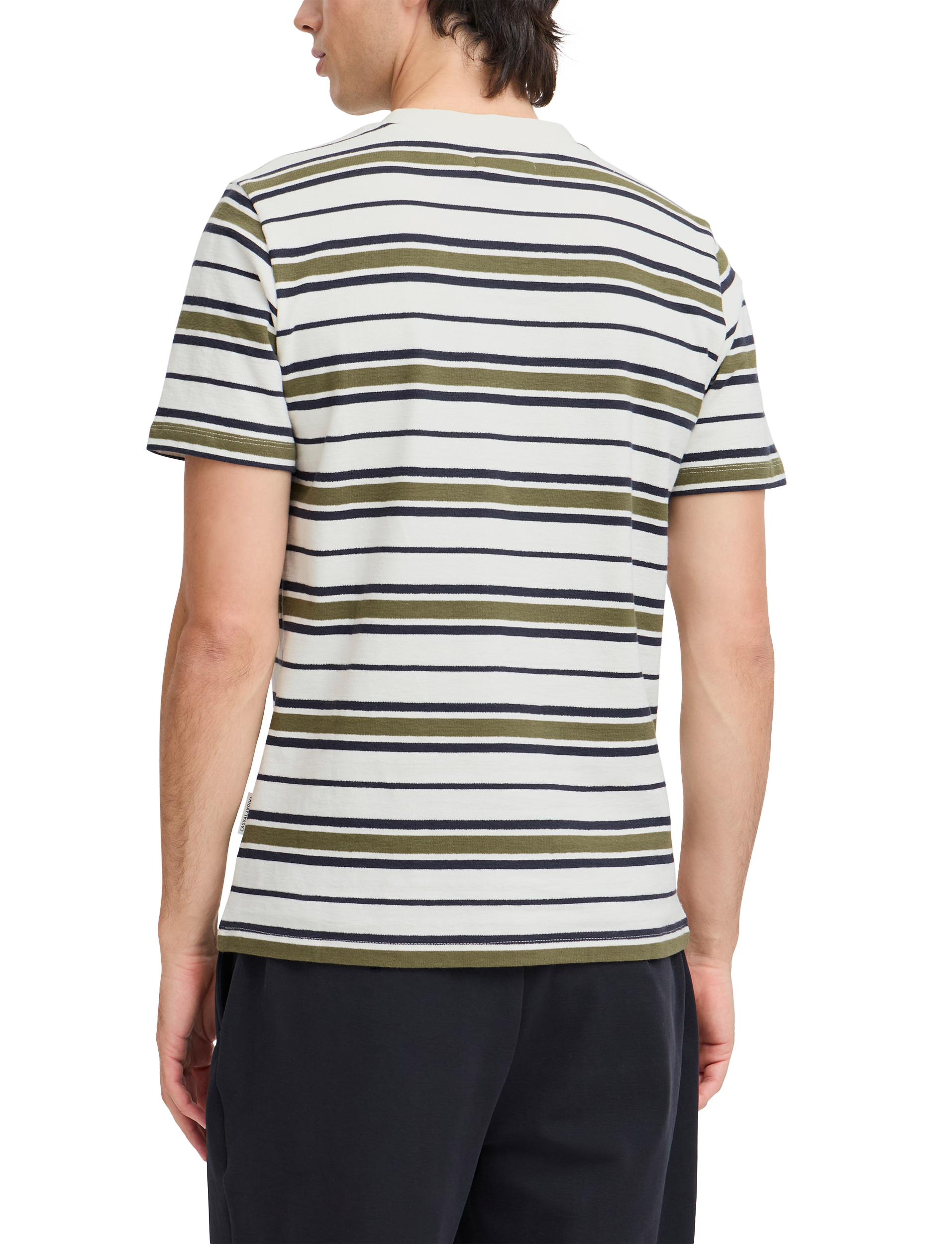 Product image 2 of 7, which shows Casual Friday Frankie Cotton Regular Fit Short Sleeve Stripe T-Shirt, Green/Multi, S