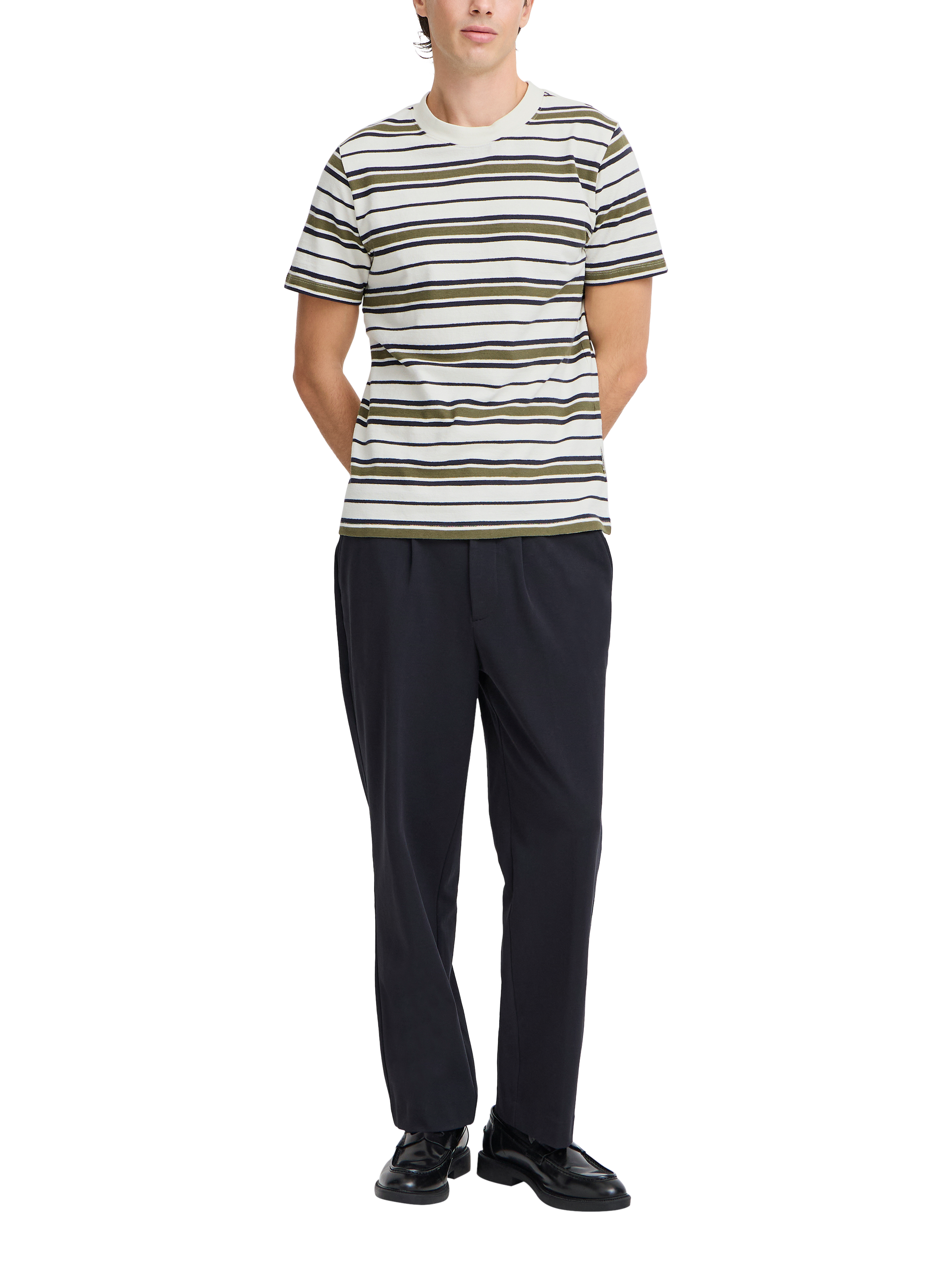 Product image 3 of 7, which shows Casual Friday Frankie Cotton Regular Fit Short Sleeve Stripe T-Shirt, Green/Multi, S