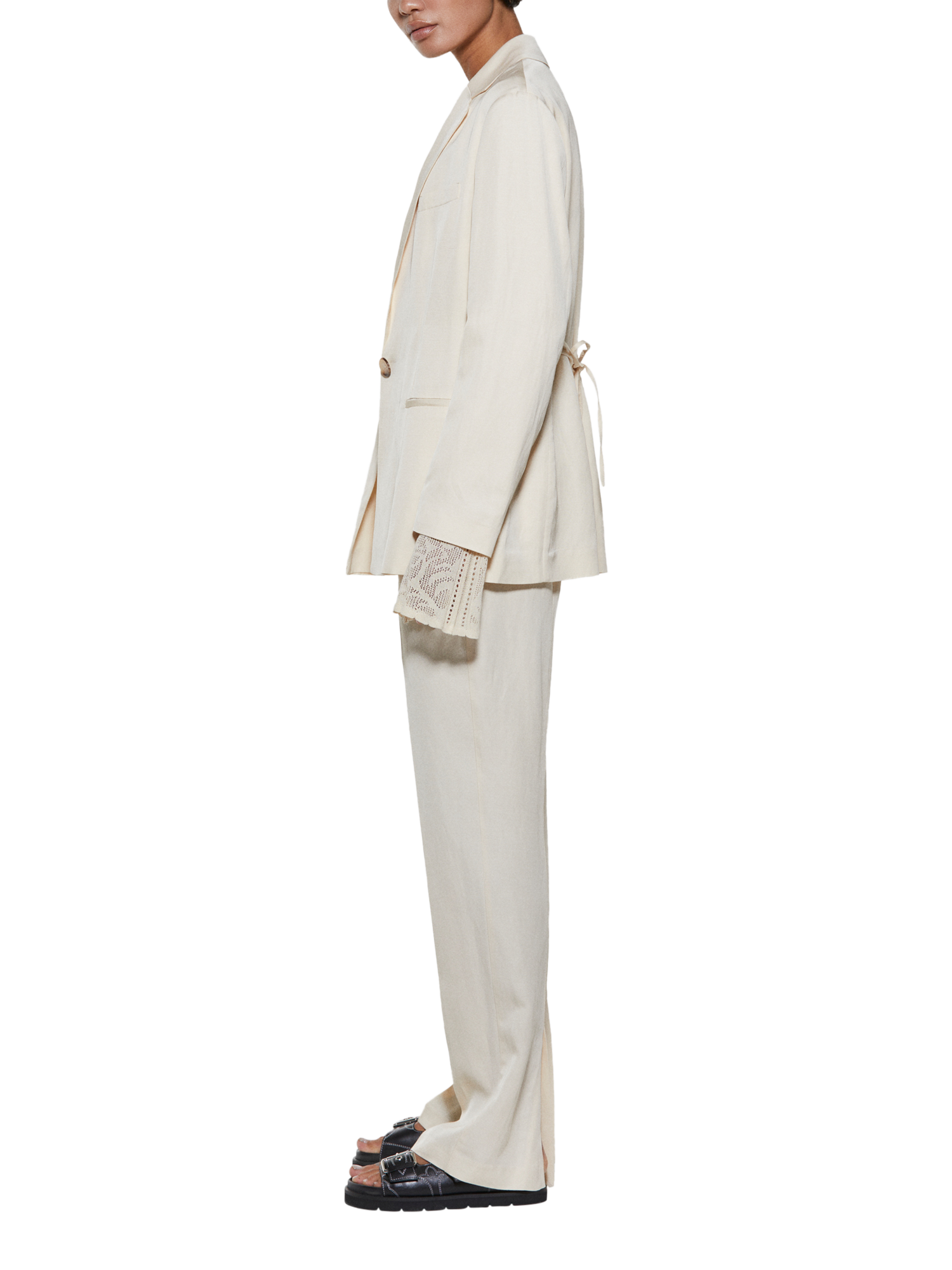 Product image 4 of 5, which shows SISLEY Tie Belt Blazer, Beige, 8