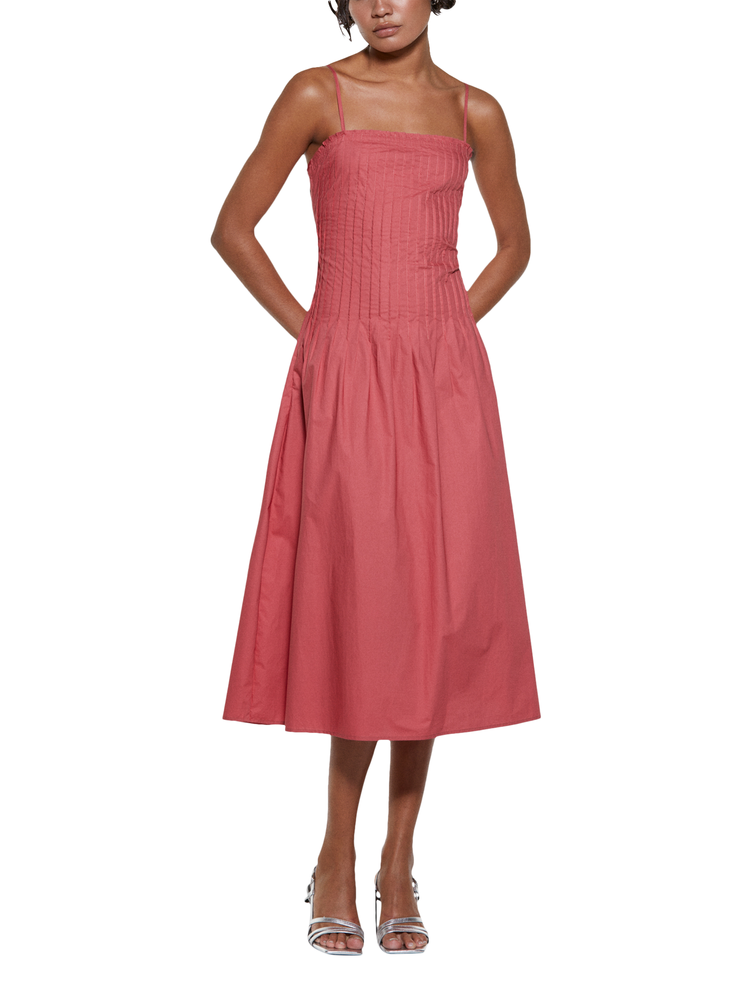 Product image 1 of 3, which shows SISLEY Crisscross Poplin Midi Dress, Red, 10