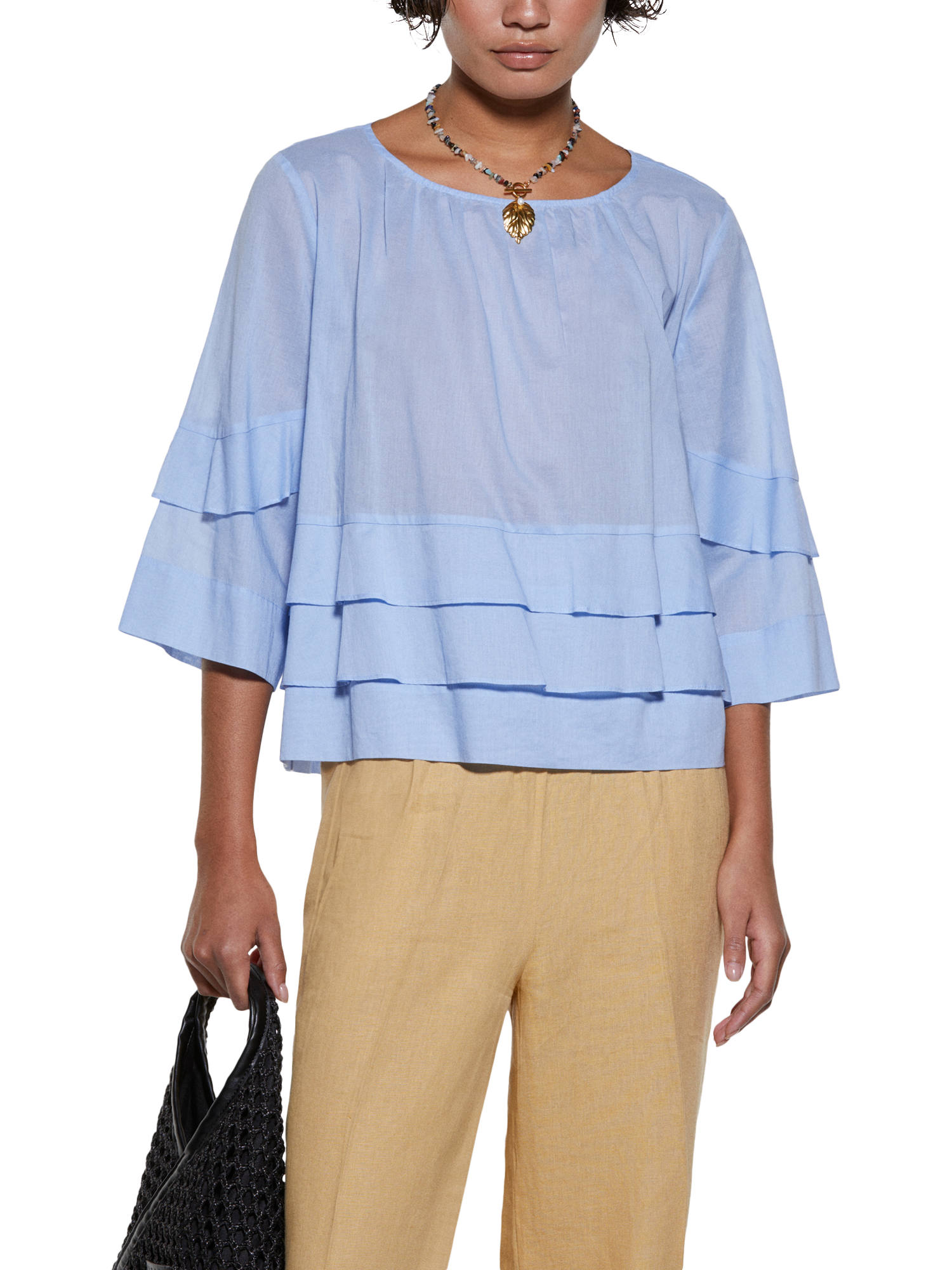 Product image 1 of 5, which shows SISLEY Relaxed Frill Blouse, Light Blue, M