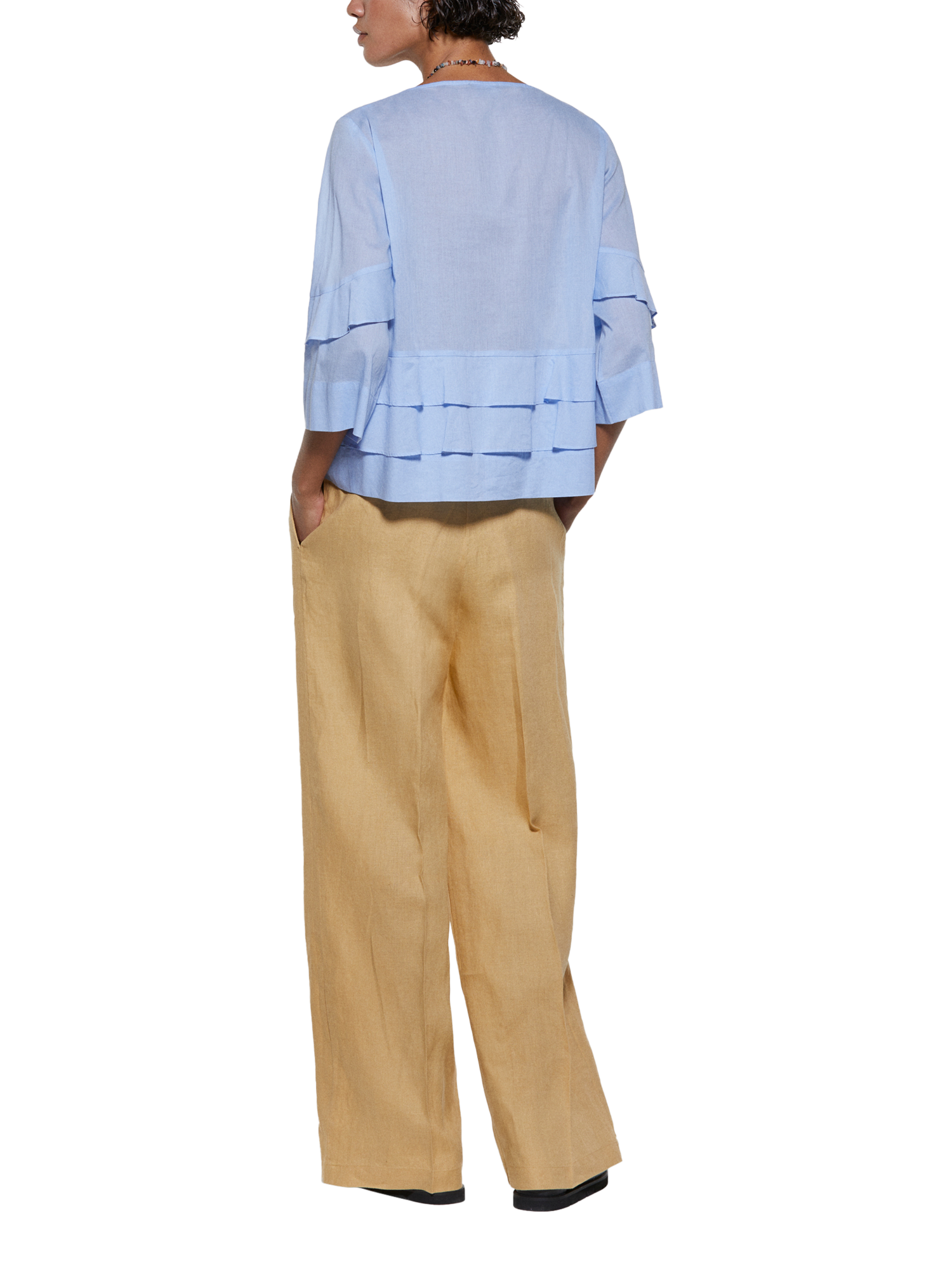 Product image 2 of 5, which shows SISLEY Relaxed Frill Blouse, Light Blue, M