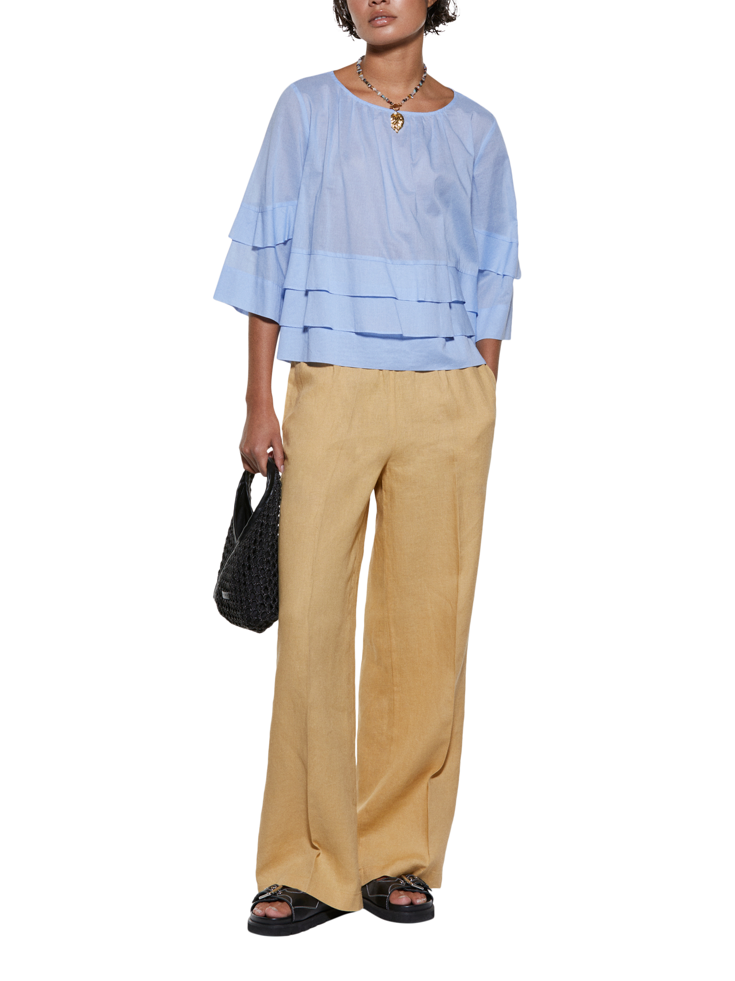 Product image 3 of 5, which shows SISLEY Relaxed Frill Blouse, Light Blue, M