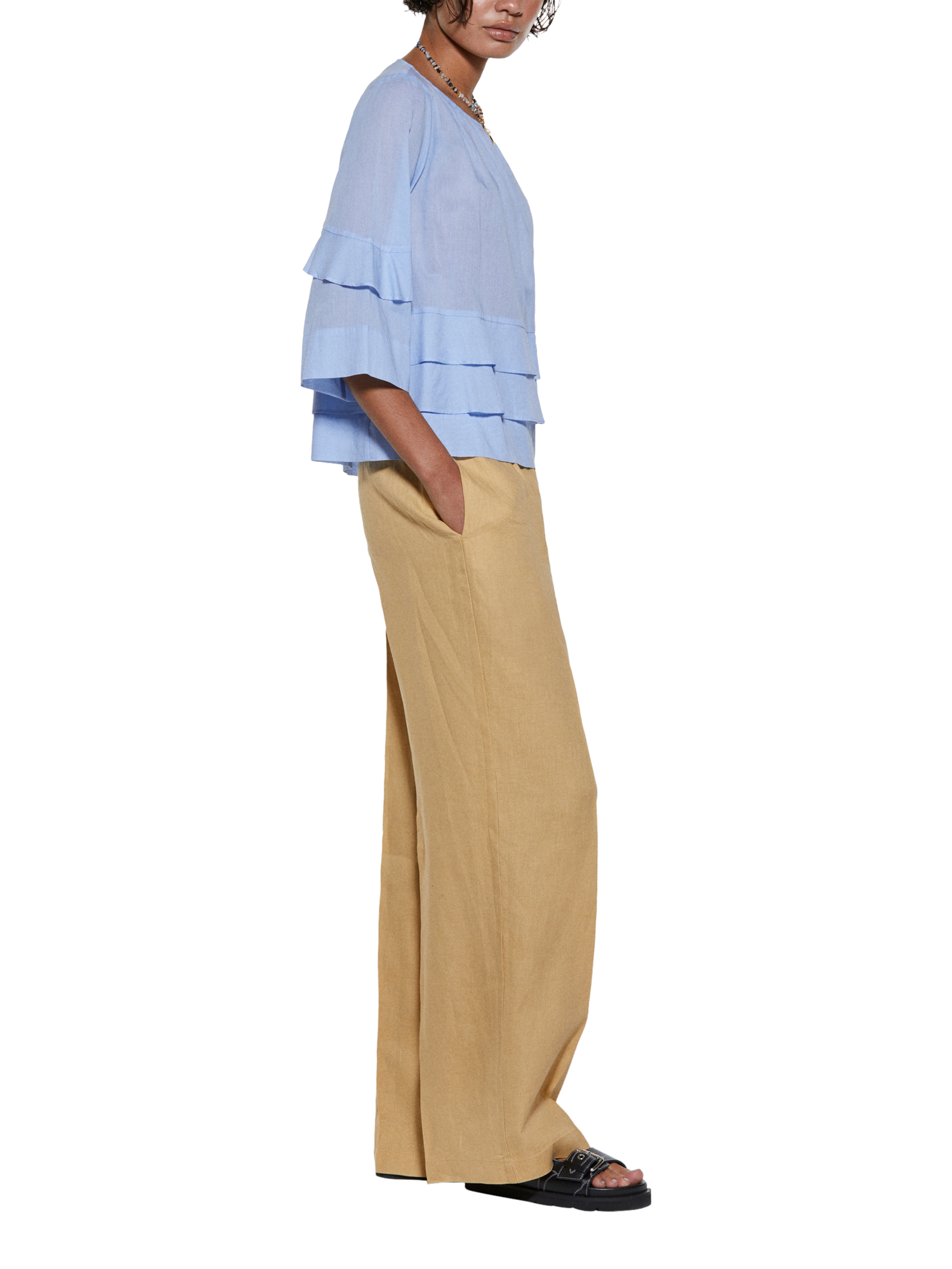 Product image 4 of 5, which shows SISLEY Relaxed Frill Blouse, Light Blue, M