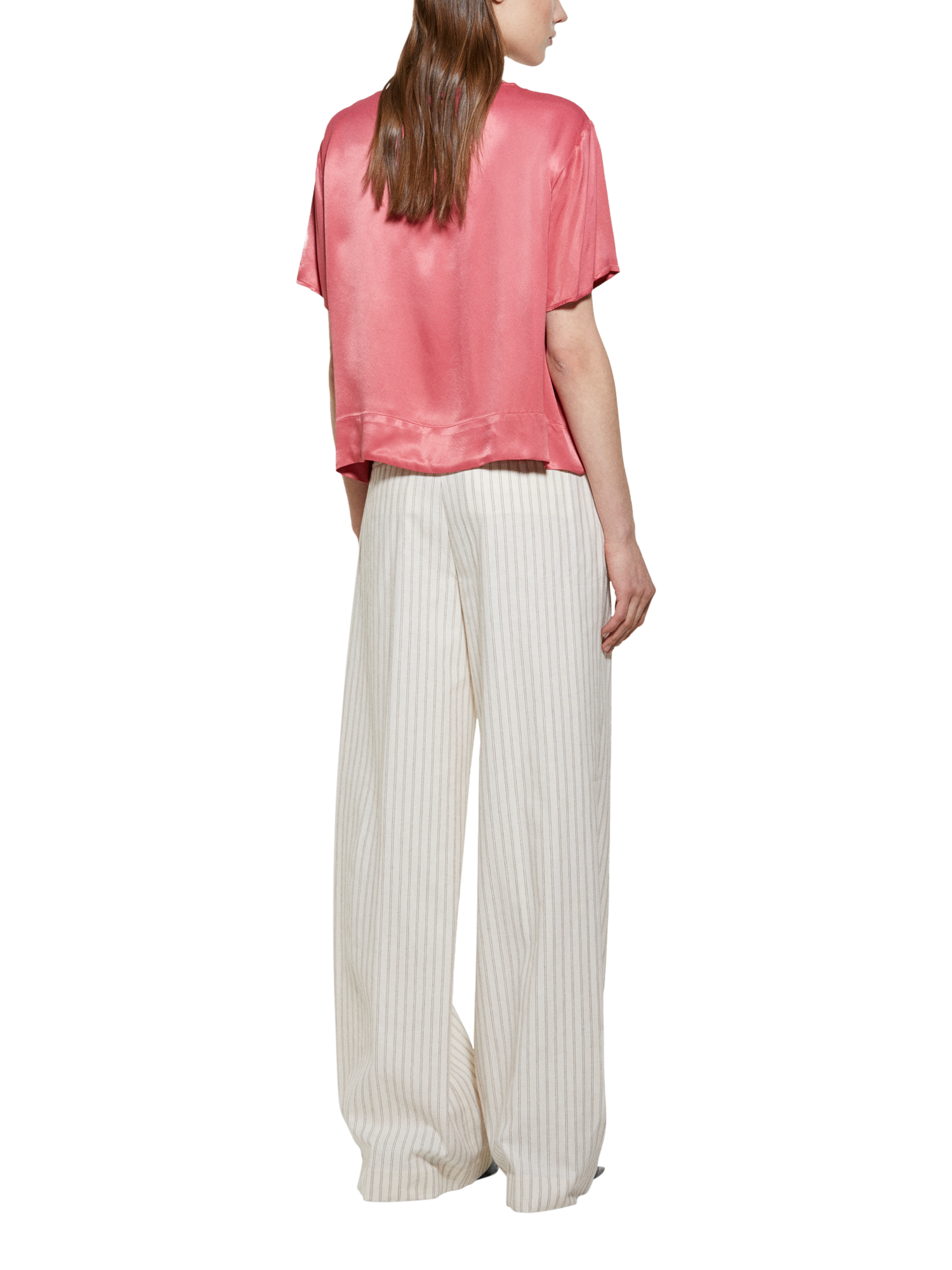 Product image 2 of 4, which shows SISLEY Crew Neck Satin Top, Red, XS