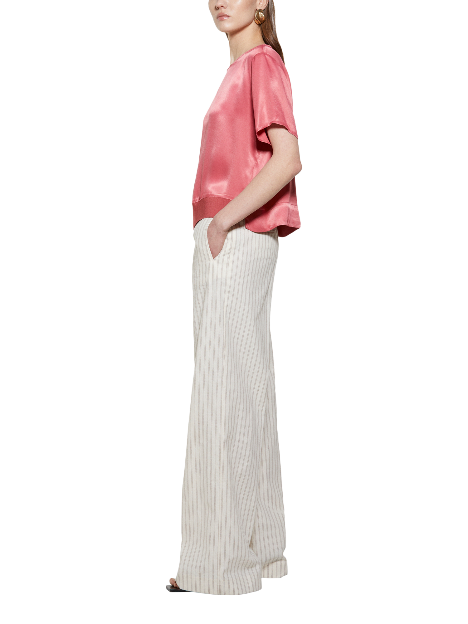 Product image 3 of 4, which shows SISLEY Crew Neck Satin Top, Red, XS
