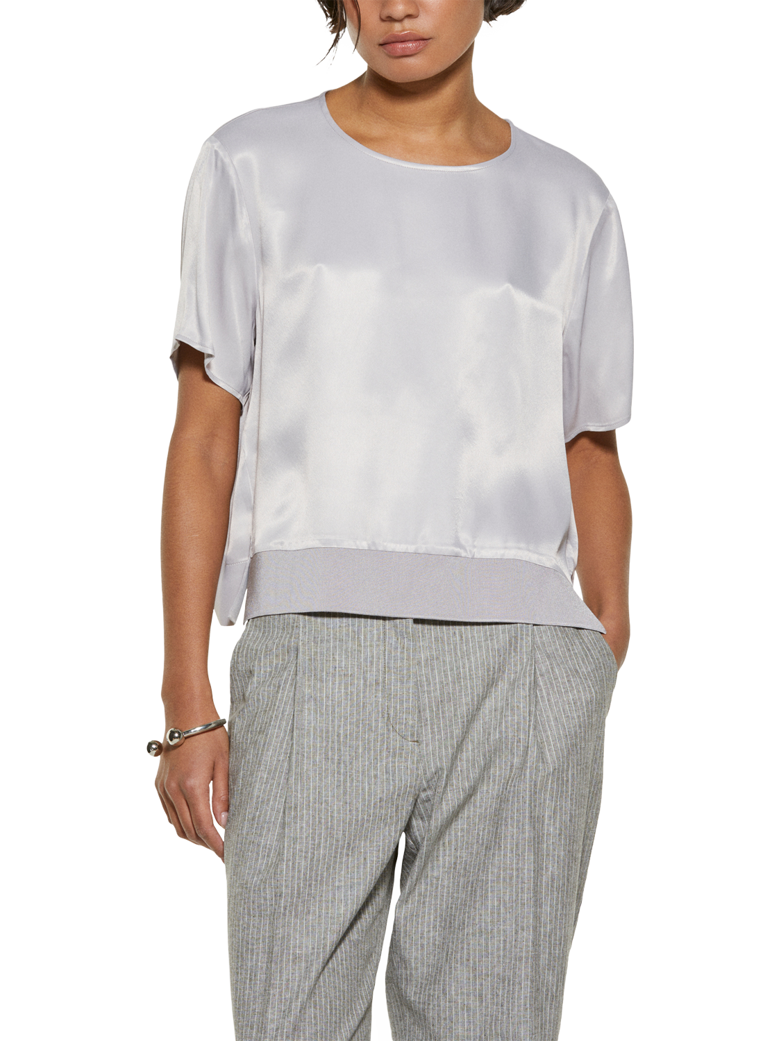 Product image 1 of 2, which shows SISLEY Crew Neck Satin Top, Grey, XL