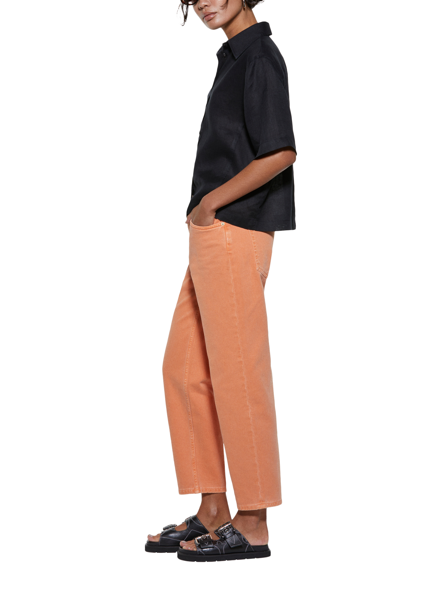 Product image 2 of 3, which shows SISLEY Short Sleeve Pure Linen Shirt, Black, L