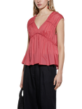 SISLEY V-Neck Gathered Sleeveless Top, Pale Red