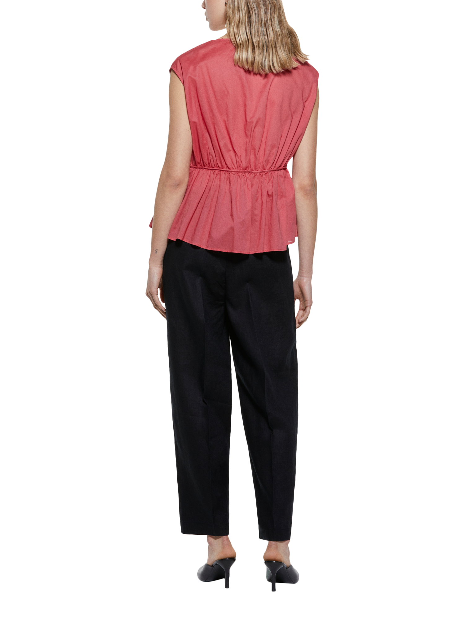 Product image 2 of 5, which shows SISLEY V-Neck Gathered Sleeveless Top, Pale Red, M