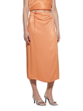 SISLEY Tie Detail Wrap Satin Midi Skirt, Orange