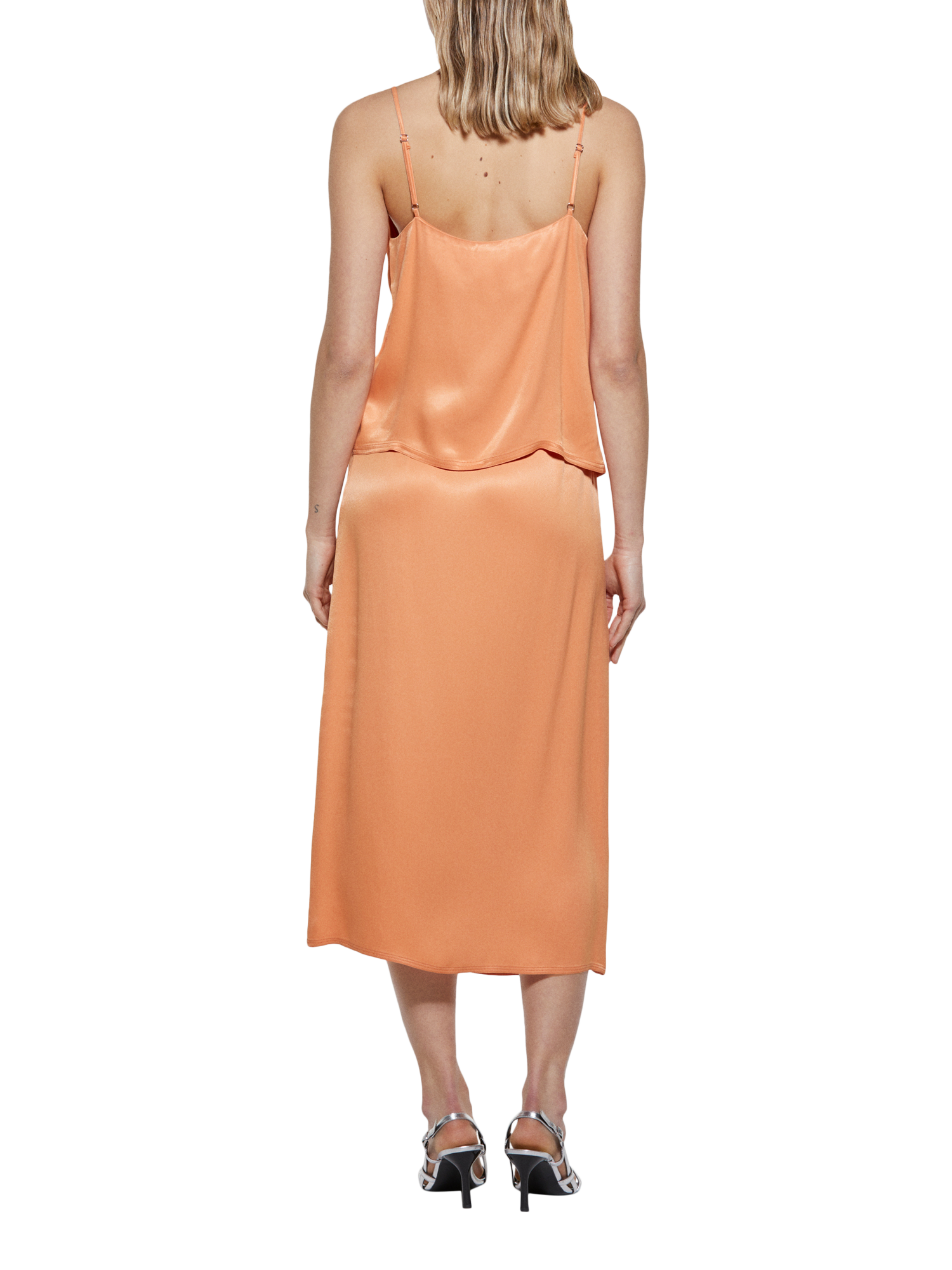 Product image 2 of 5, which shows SISLEY Tie Detail Wrap Satin Midi Skirt, Orange, 12