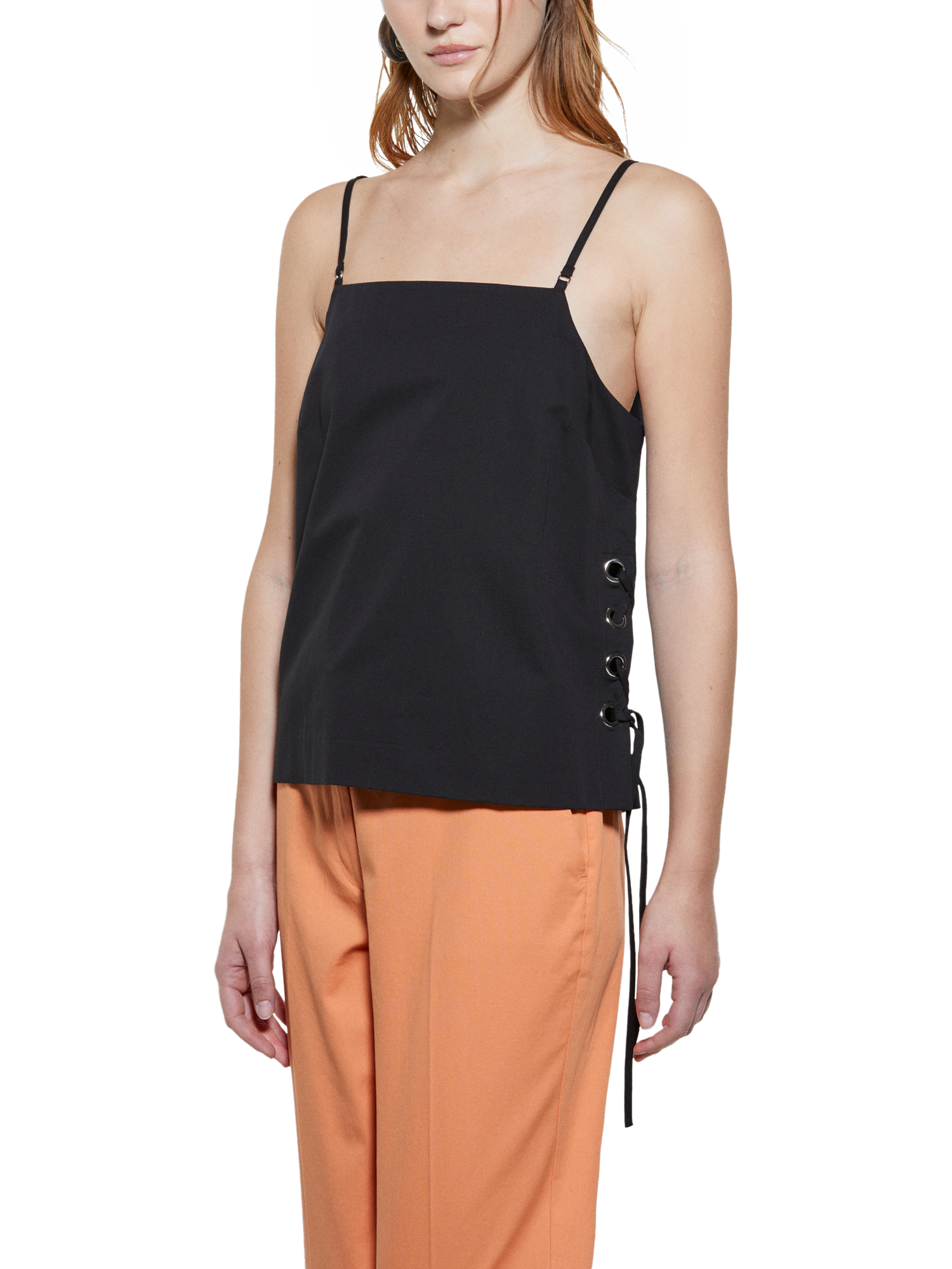 Product image 1 of 5, which shows SISLEY Lace Up Side Camisole Top, Black, XS