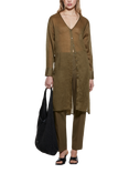 SISLEY V-Neck Longline Shirt, Khaki