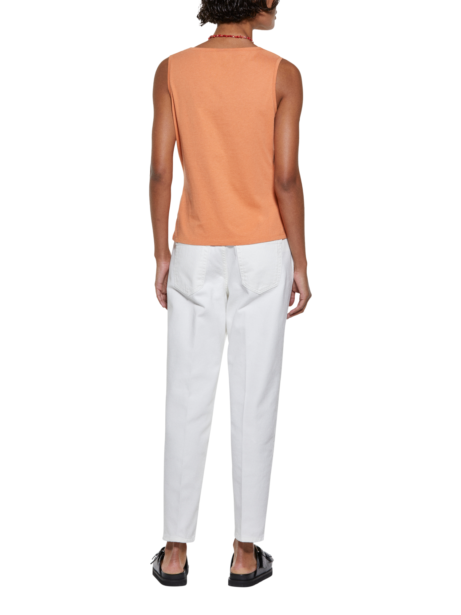 Product image 2 of 5, which shows SISLEY V-Neck Jersey Vest Top, Orange, XS