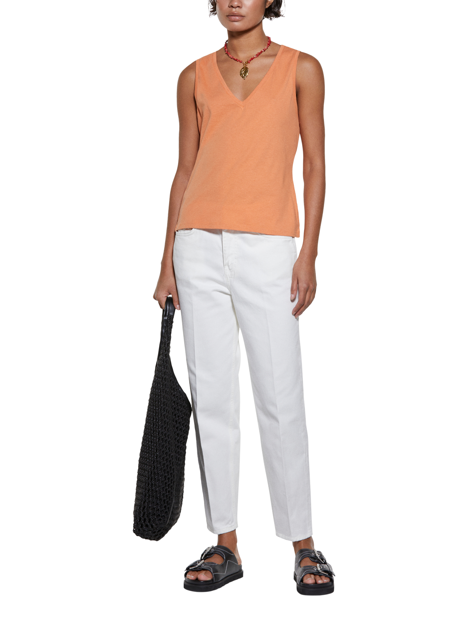 Product image 3 of 5, which shows SISLEY V-Neck Jersey Vest Top, Orange, XS