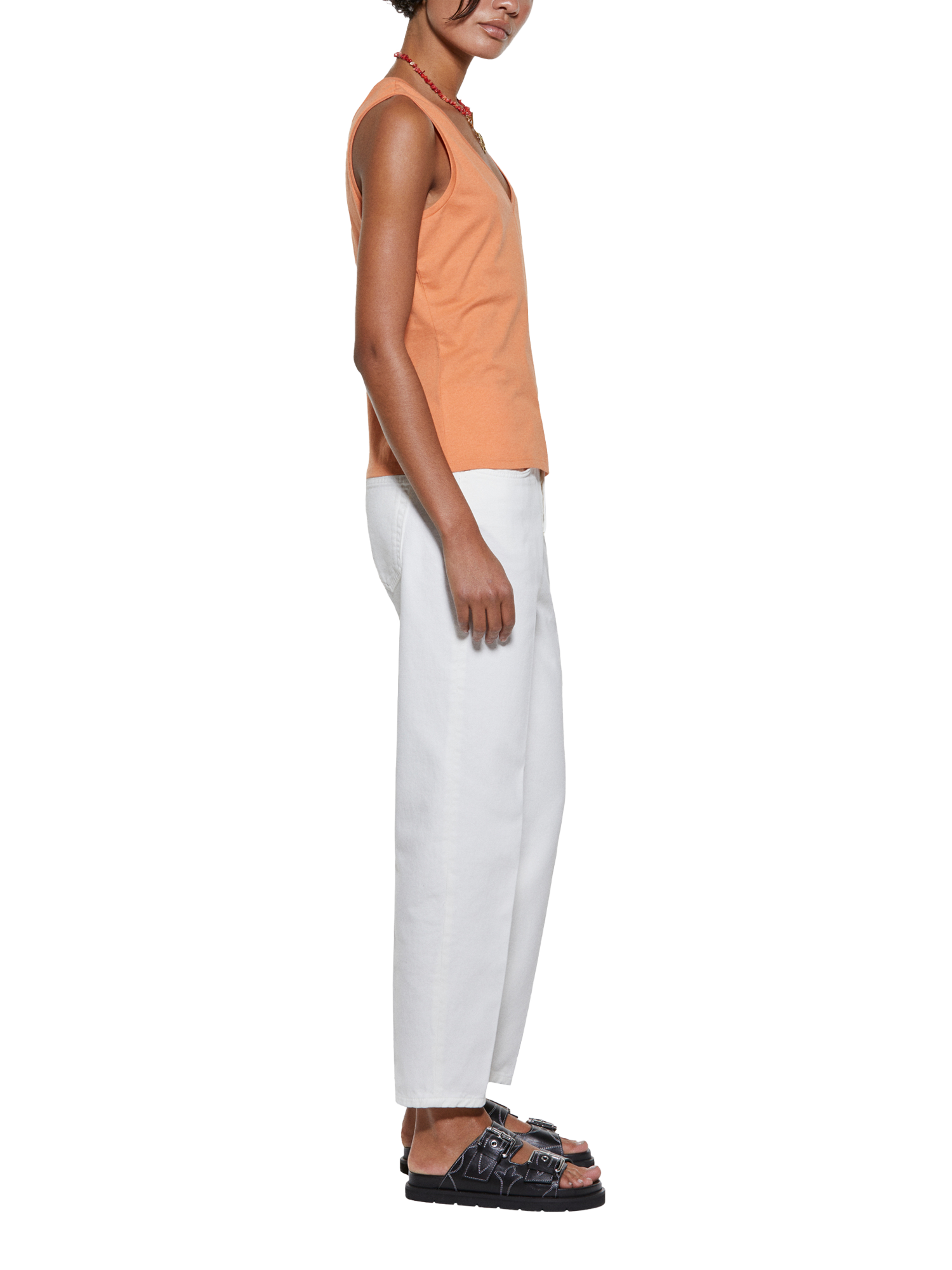 Product image 4 of 5, which shows SISLEY V-Neck Jersey Vest Top, Orange, XS