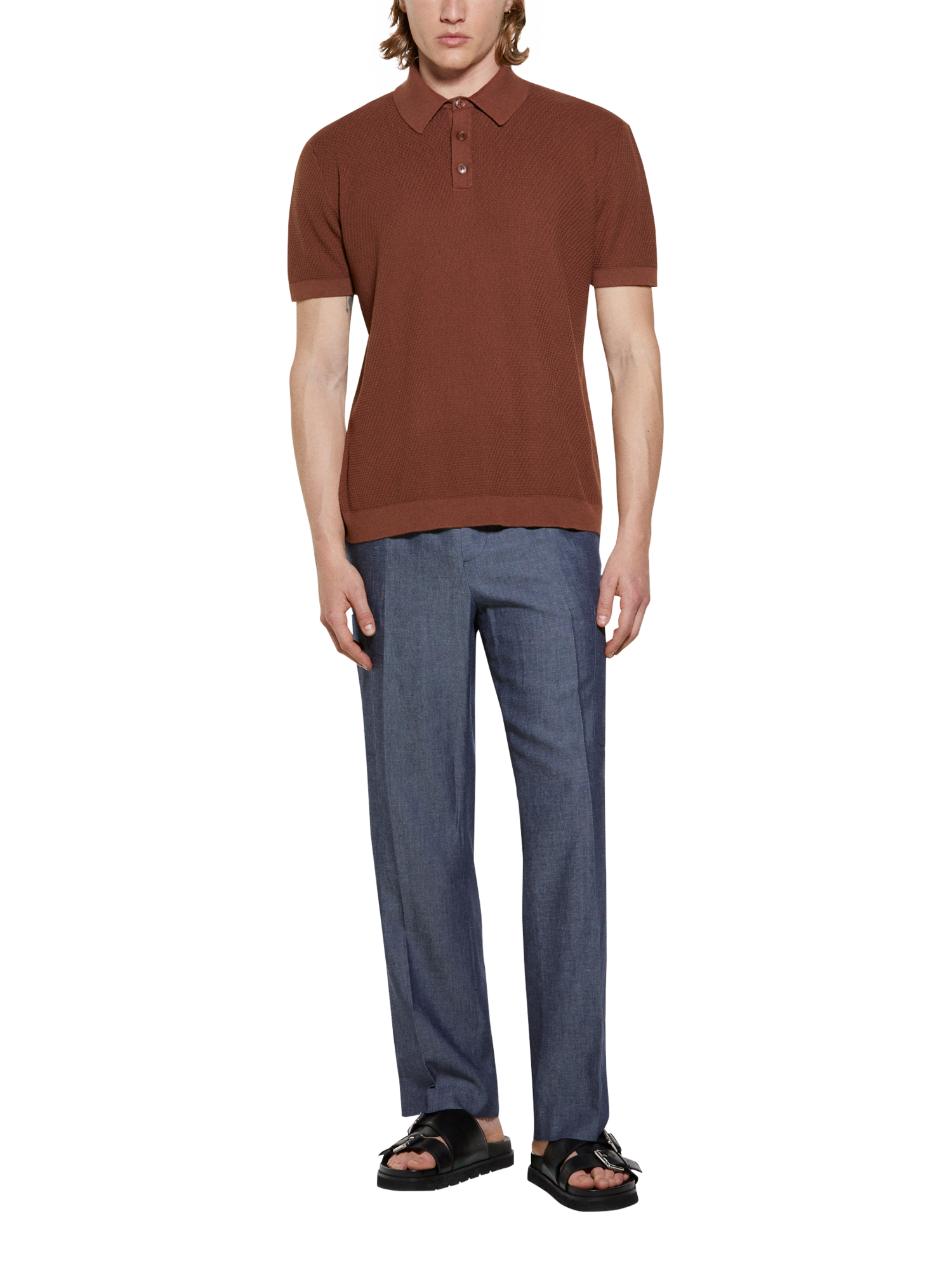 Product image 3 of 5, which shows SISLEY Short Sleeve Cotton Polo Shirt, Brown, S