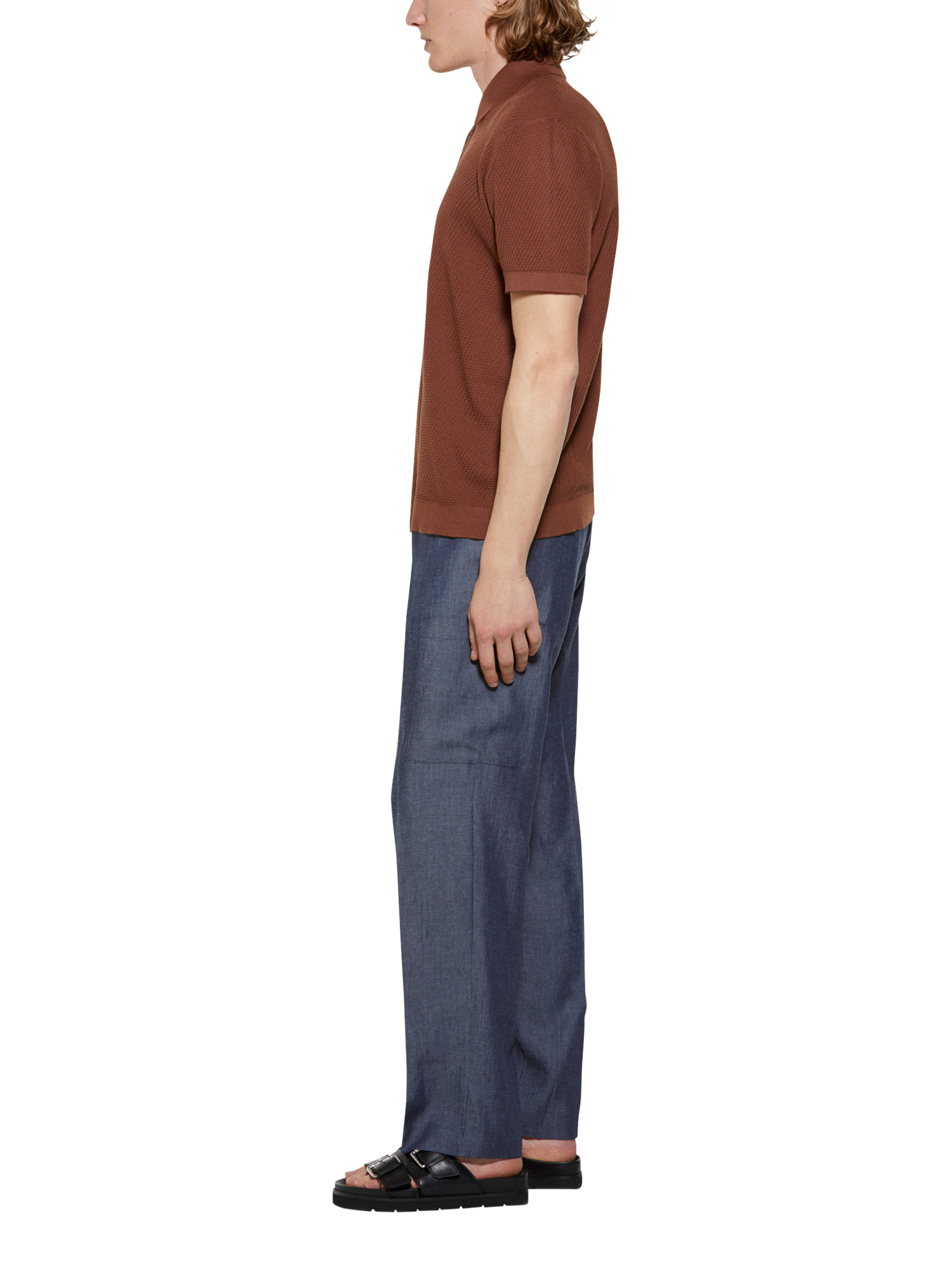 Product image 4 of 5, which shows SISLEY Short Sleeve Cotton Polo Shirt, Brown, S