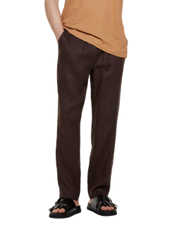 SISLEY Drawstring Linen Trousers, Brown