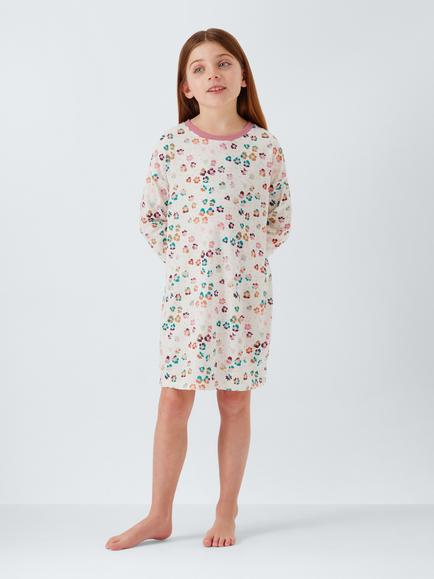 John Lewis Kids' Long Sleeved Printed Nightdress, White Multi - view 2, White Multi