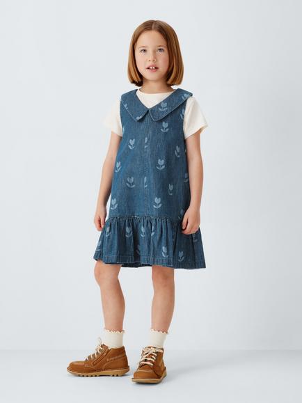 John Lewis Kids' Tulip Denim Dress, Blue - view 2, Lblud, Dblue