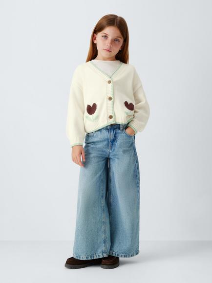 John Lewis Kids' V-Neck Tulip Cardigan, Cream, Pink - view 2, Cream, Pink