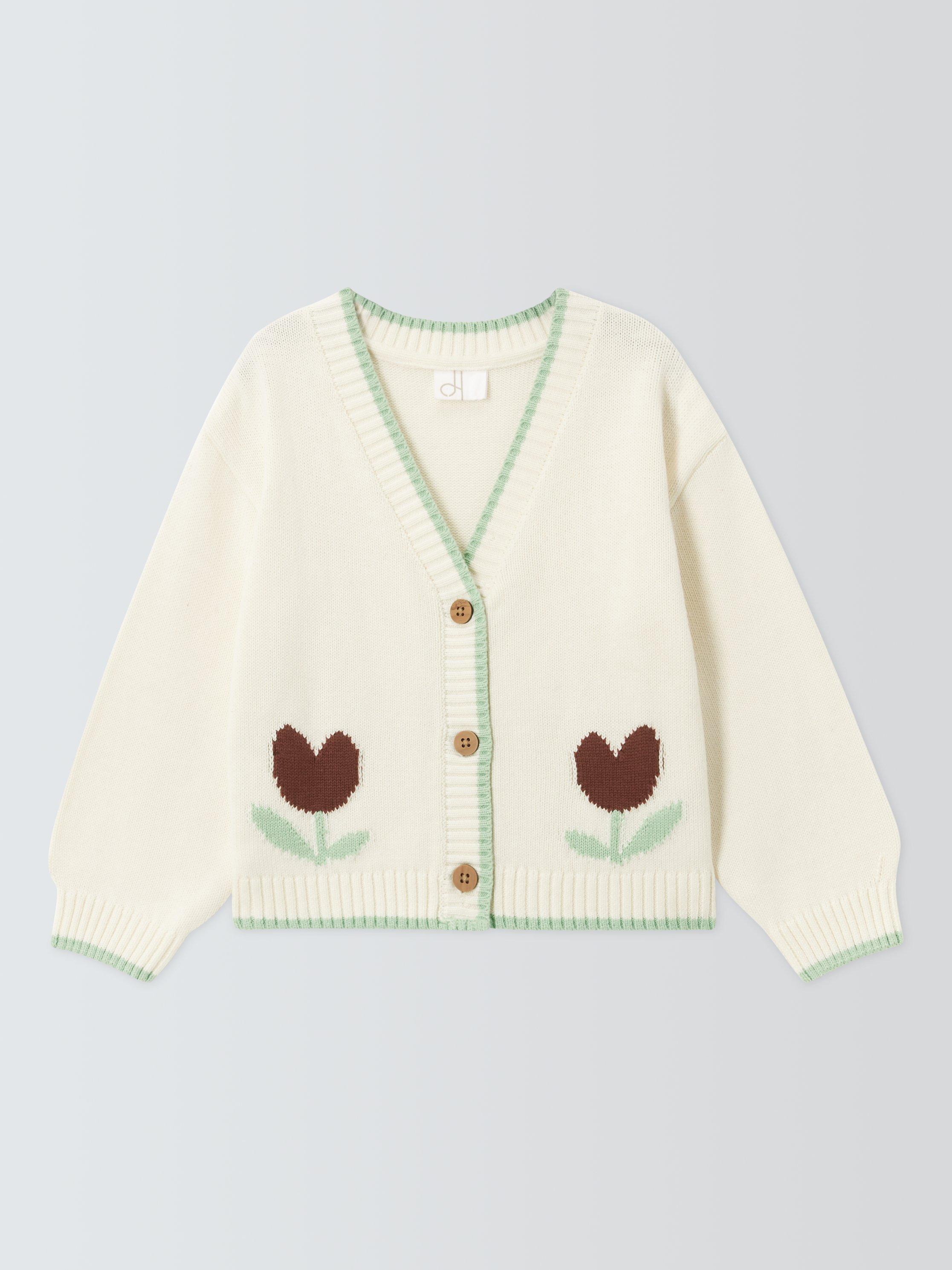 John Lewis Kids' V-Neck Tulip Cardigan, Cream, Pink