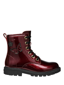 Geox Kids' Shaylax Leather Lace Up Ankle Boots, Bordeaux