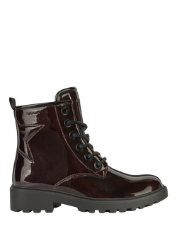 Geox Kids' Casey Patent Lace-Up Ankle Boots, Dk Burgundy/Black, Dk Burgundy/Black