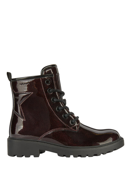 Geox Kids' Casey Patent Lace-Up Ankle Boots, Dk Burgundy/Black, Dk Burgundy/Black