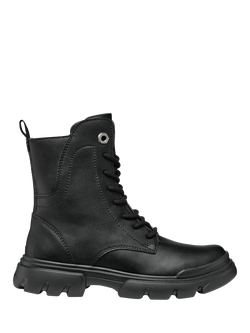 Geox Kids' Junette Elasticated Lace Up Ankle Boots, Black, Black
