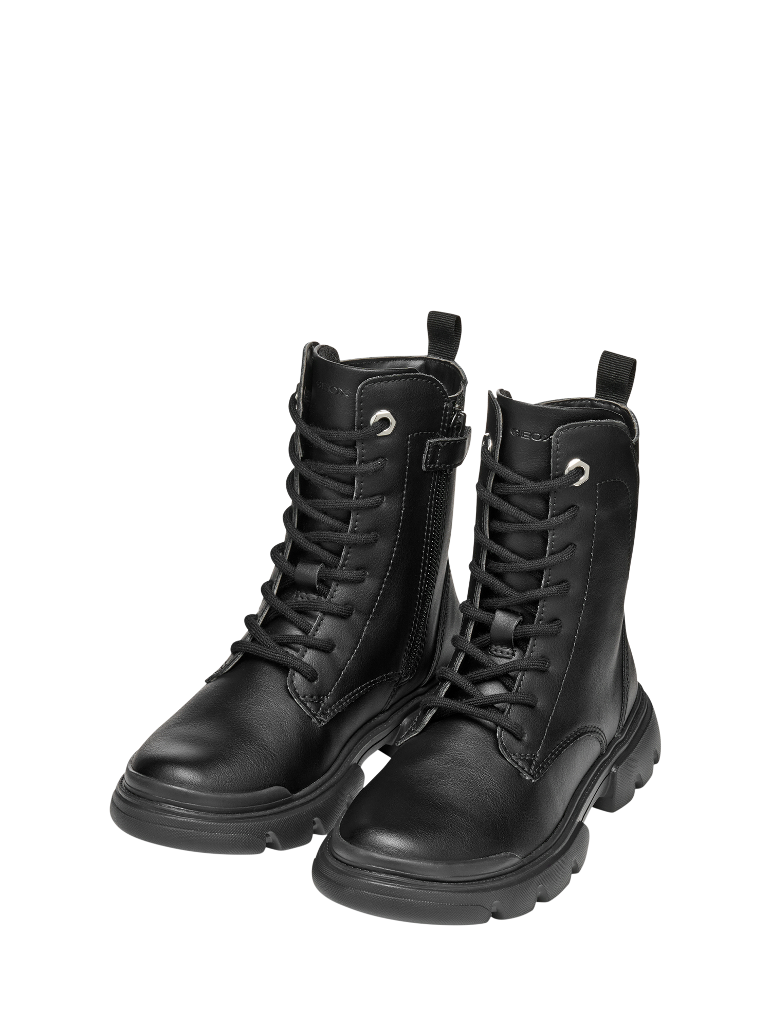Product image 3 of 10, which shows Geox Kids' Junette Elasticated Lace Up Ankle Boots, Black, EU31