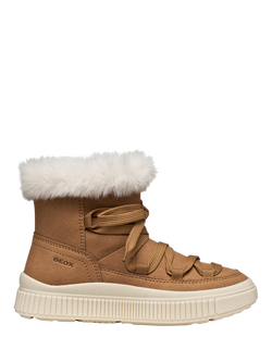 Geox Kids' Laquinny Lace Up Faux Fur Ankle Boots, Whisky, Whisky