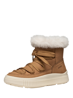 Geox Kids' Laquinny Lace Up Faux Fur Ankle Boots, Whisky - view 2, Whisky