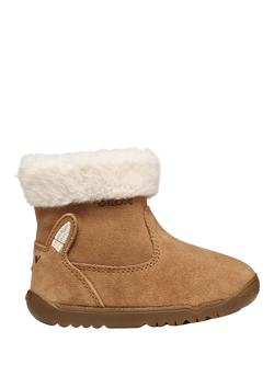 Geox Kids' Macchia Suede Faux Fur Boots, Whisky, Whisky