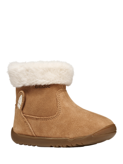 Geox Kids' Macchia Suede Faux Fur Boots, Whisky - view 2, Whisky