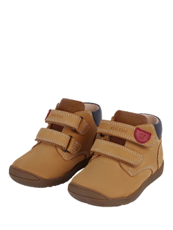 Geox Kids' Macchia Leather Adhesive Shoes, Biscuit - view 2, Biscuit