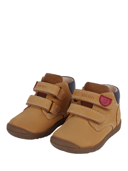 Geox Kids' Macchia Leather Adhesive Shoes, Biscuit - view 2, Biscuit