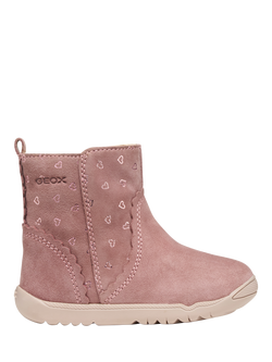 Geox Kids' Macchia Suede Zipped Boots, Dk Rose, Dk Rose