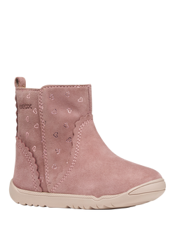 Geox Kids' Macchia Suede Zipped Boots, Dk Rose - view 2, Dk Rose