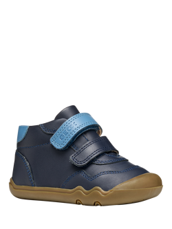 Geox Baby Steppieup Leather Low Cut Trainers, Navy/Avio - view 2, Navy/Avio