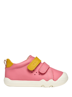 Geox Baby Steppieup Leather Low Cut Trainers, Dk Pink/Ochreyellow, Dk Pink/Ochreyellow