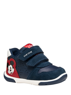Geox Baby Zapito Disney Mickey Mouse Suede Trainers, Navy/Red - view 2, Navy/Red