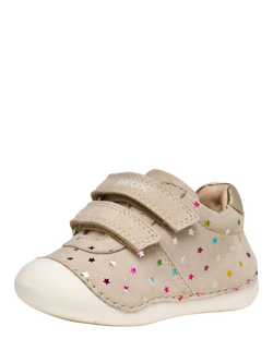 Geox Kids' Tutim Suede Metallic Star Trainers, Beige/Lt Gold - view 2, Beige/Lt Gold