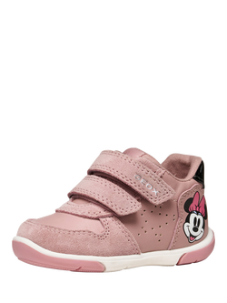 Geox Baby Zapito Disney Minnie Mouse Suede Trainers, Antique Rose/Black - view 2, Antique Rose/Black