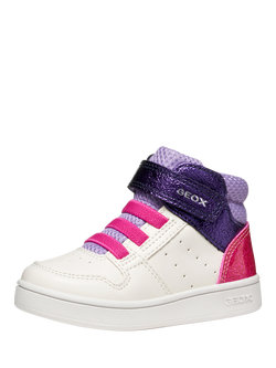 Geox Baby Eclyper Metallic Colour Block Trainers, White/Lavender - view 2, White/Lavender