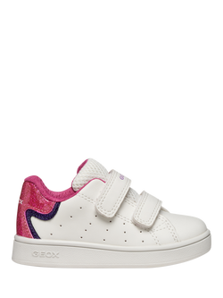 Geox Baby Eclyper Glitter Heel Trainers, White/Fuchsia, White/Fuchsia