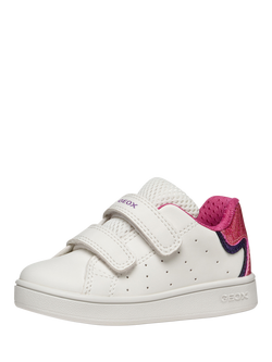 Geox Baby Eclyper Glitter Heel Trainers, White/Fuchsia - view 2, White/Fuchsia