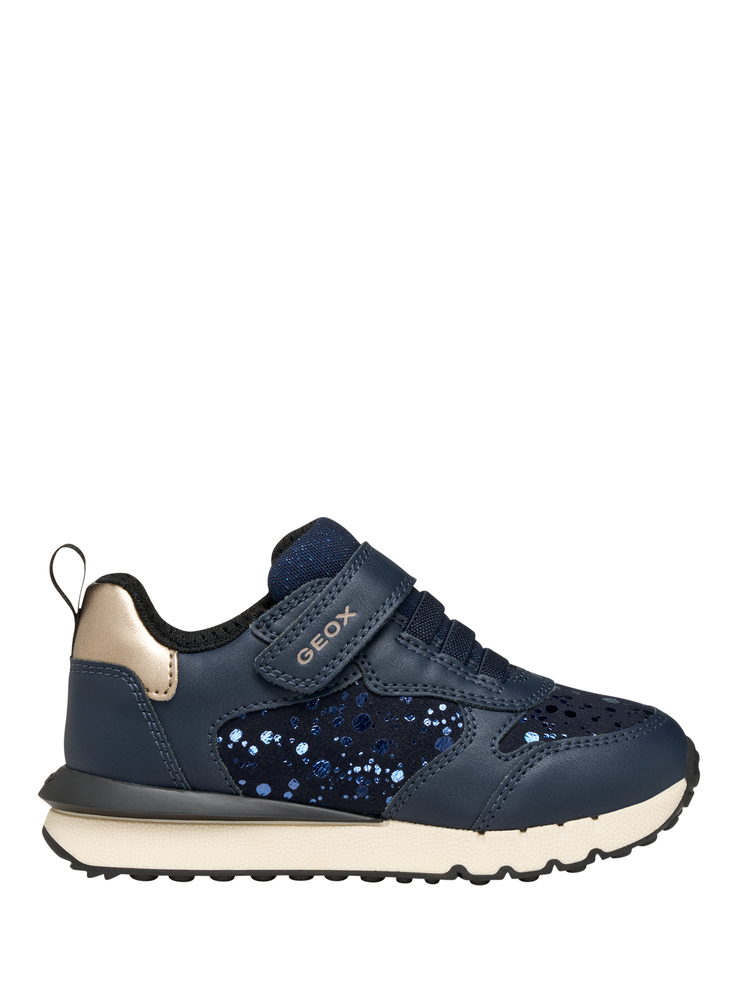 Product image 1 of 10, which shows Geox Kids' Fastics Low Cut Trainers, Navy/Platinum, EU39